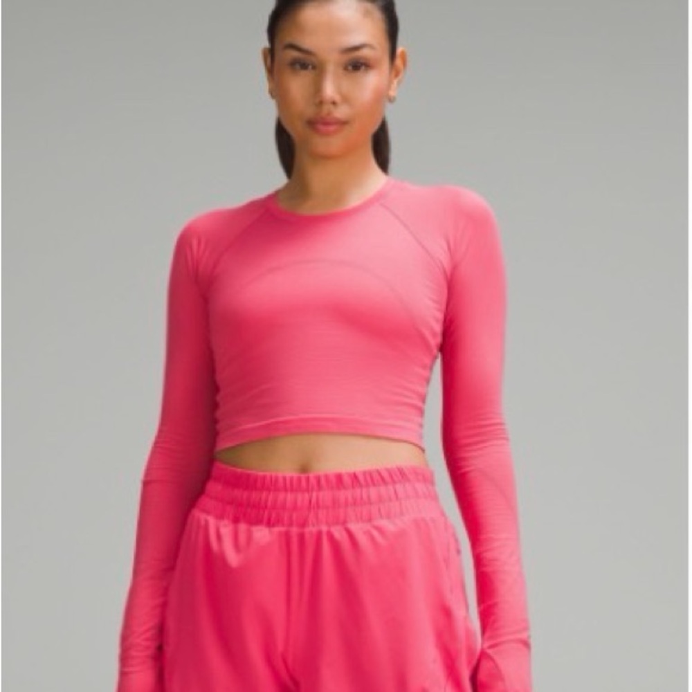 Lululemon Swiftly Tech Cropped Long-Sleeve Shirt 2.0 size 6 in pink/pink glaze
